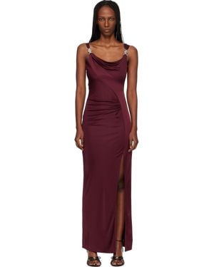 Versace Burgundy Viscose-Jersey Draped Maxi Dress - Red