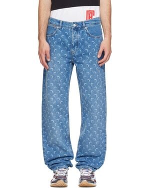 Marine Serre Moon Laser Wash Denim Straight Jeans - Blue