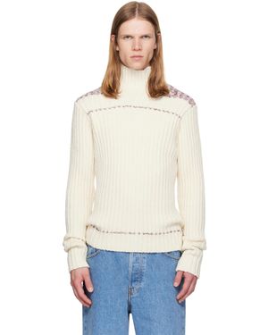 Dries Van Noten Off- Rib-Knit Wool Turtleneck - White