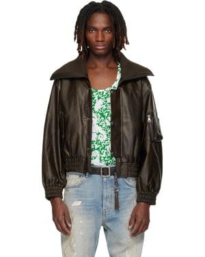 ANDERSSON BELL Knit-Collar Ma-1 Faux-Leather Bomber Jacket - Black