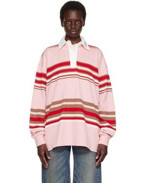 Amiri Striped Oversized Long Sleeve Polo - Red