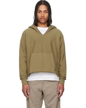 Les Tien Khaki Heavyweight Raw Cropped Hoodie - Green