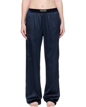 Tom Ford Stretch Silk Satin Lounge Trousers - Blue
