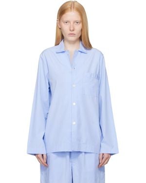 Tekla Poplin Long-Sleeved Pyjama Shirt - Blue