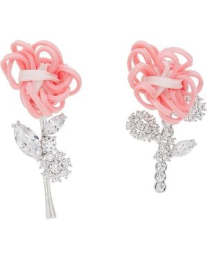 ShuShu/Tong Yvmin Edition Rubber Band Flower Gemstone Branch & Leaf Earrings - Pink