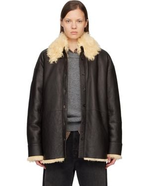 Acne Studios Blouson-Chemise Brun En Peau Retournée - Noir