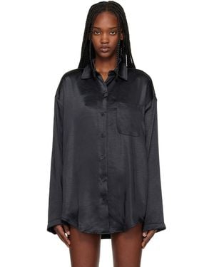 Skims Lightweight Satin Oversized Shirt - Black