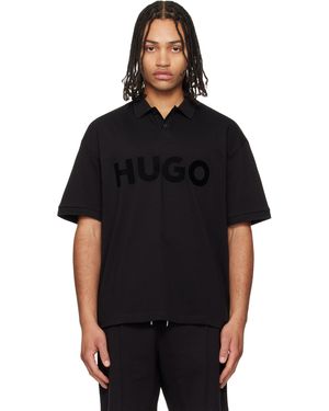 HUGO Oversize-Fit Contrast Logo Polo - Black