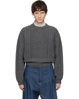 SOSHIOTSUKI Cable Panel Handmade Knit Jumper - Grey