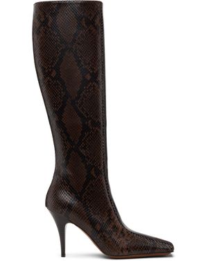 Stella McCartney Bottes Hauteur Genou À Talon Aiguille Brunes En Cuir Gaufré Façon Serpent Et À Bout Carré - Noir