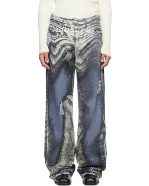 CAMPERLAB Distorted Print Distressed Denim Jeans - Gray