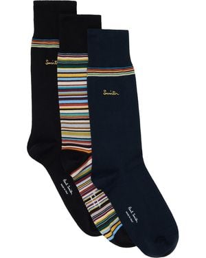 Paul Smith Ensemble De Trois Paires De Chaussettes Multicolores À Rayures Artist - Noir