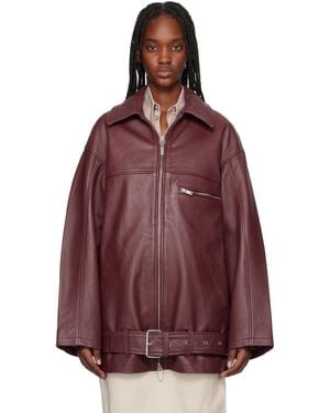 REMAIN Birger Christensen Burgundy Oversize Leather Jacket - Red