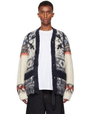 Sacai オフホワイト パターン ニットカーディガン - ブルー