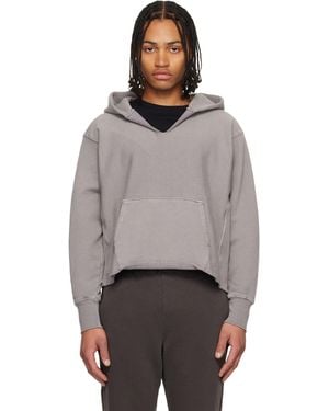 Les Tien Pull À Capuche Écourté Épais Gris À Bords Bruts