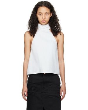 we11done Blue Halter Neck Denim Tank Top - White