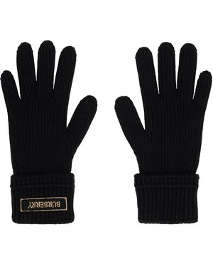 Burberry Logo Patch Wool Gloves - Black