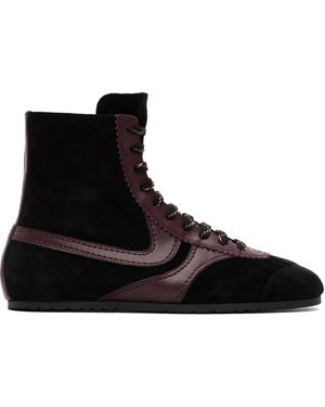 Dries Van Noten Burgundy Suede High Top Trainers - Black