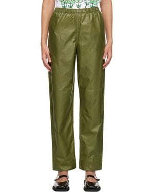 Ganni Khaki Elasticized Trousers - Green