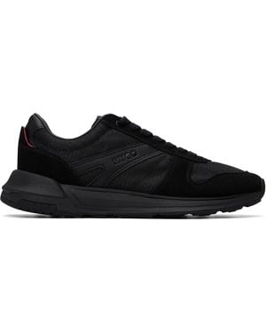 HUGO Faux-Suede Trim Monogram-Jacquard Trainers - Black