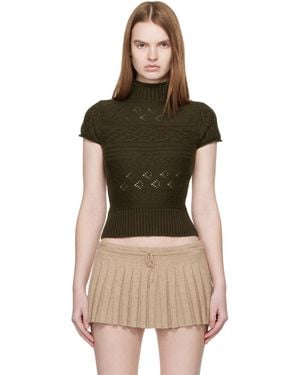 GUIZIO Col Roulé À Manches Courtes Vivienne Kaki En Tricot Côtelé - Vert