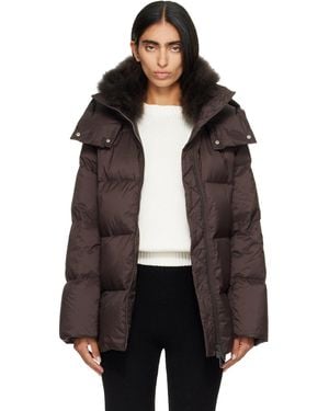 Yves Salomon Waterproof Technical Lambswool Trim A-Line Down Jacket - Black