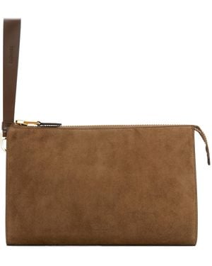 Tom Ford Suede Calf Leather Mini Flat Pouch - Brown