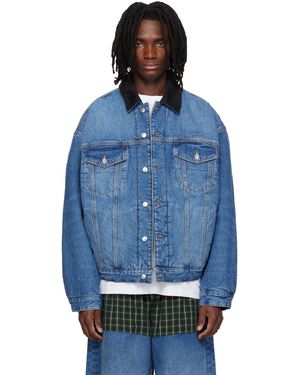 Alexander Wang Blouson Camionneur Réversible Bleu En Denim À Carreaux