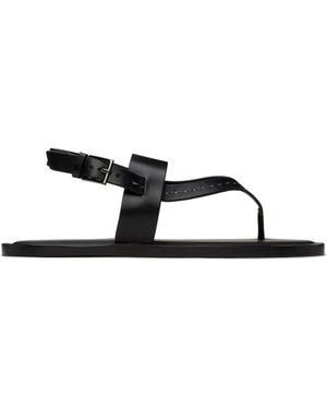 Max Mara Leather Thong Sandals - Black