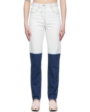 Pushbutton Jean Blanc Cassé Et Bleu