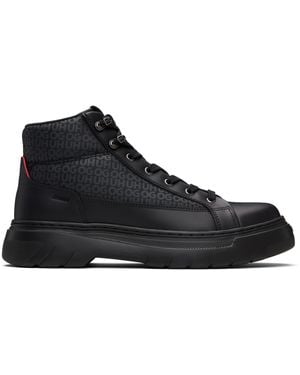 HUGO Printed-Logo Faux-Leather Boots - Black