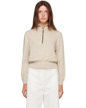 Cordera Off- Flecked Cotton Zip-Up Jumper - Natural