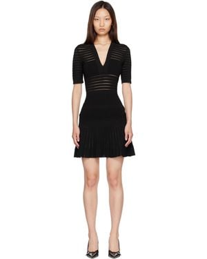 Balmain V-Neck Knit Flare Minidress - Black