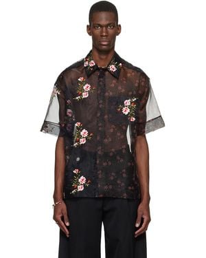 Simone Rocha Sheer Patchwork Boxy Shirt - Black