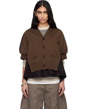 Sacai Chalk Stripe & Cotton Knit Cardigan - Brown