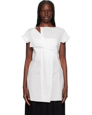 Y's Yohji Yamamoto Cotton Lawn Right Side Drape Blouse - White