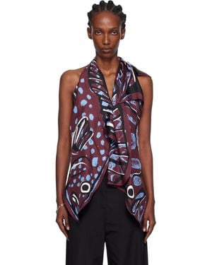Bottega Veneta Burgundy Silk Twill Printed Top - Red