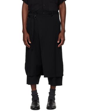 Yohji Yamamoto Wool Gabardine Standard Wrap Trousers - Black