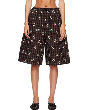 Ganni Printed Check Shorts - Black