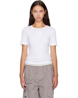 Ganni Pointelle Cotton T-Shirt - White