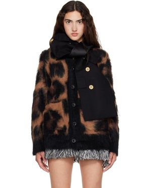 Sacai Cardigan En Tricot De Mohair À Motif Léopard - Noir