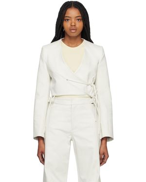 Yuzefi Off- Wrap Split Denim Blazer - White