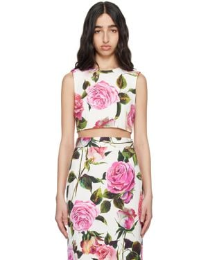 Dolce & Gabbana マルチカラー ローズプリント コットン ジャカード クロップド トップス