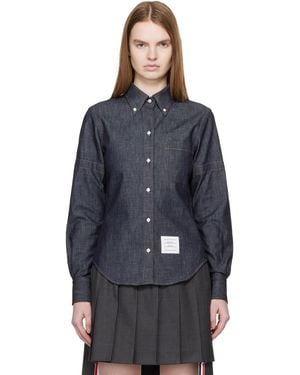 Thom Browne Classic Point Collar Denim Shirt - Blue