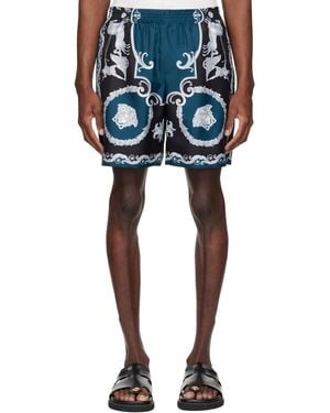 Versace Printed Silk Twill Slim Shorts - Blue