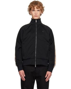 Burberry Check Trim Cotton Blend Track Jacket - Black