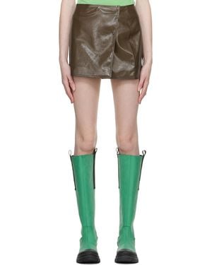 Ganni Brown Patent Faux-leather Miniskirt - Green