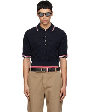 Thom Browne Float Ripple Stitch Rwb Stripe Polo - Blue