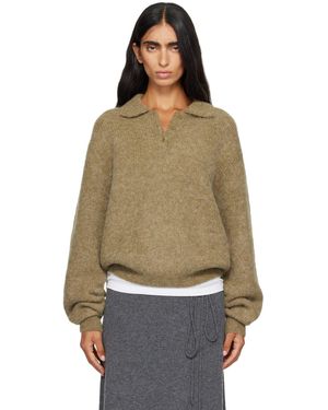 LE17SEPTEMBRE Khaki Textured Alpaca Collar Knit Polo - Brown