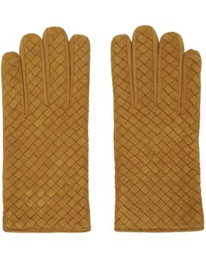 Bottega Veneta Gants brun clair en suède tissé façon intrecciato - Neutre